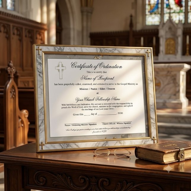 Marble & Gold Elder Certificate of Ordination (The foil/metal details in this product are simulated in the artwork, no metal is used in product.)