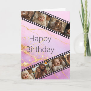 Marble & Gold Film Strip Photo Happy Birthday Card
