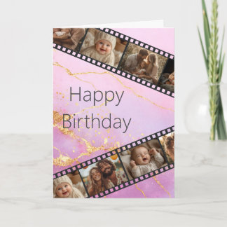 Marble & Gold Film Strip Photo Happy Birthday Card