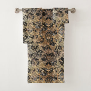 Marble & Gold Geometric Pattern Bath Towel Set