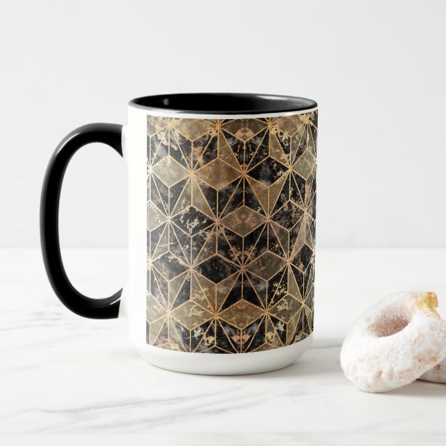 Marble & Gold Geometric Pattern Mug (With Donut)