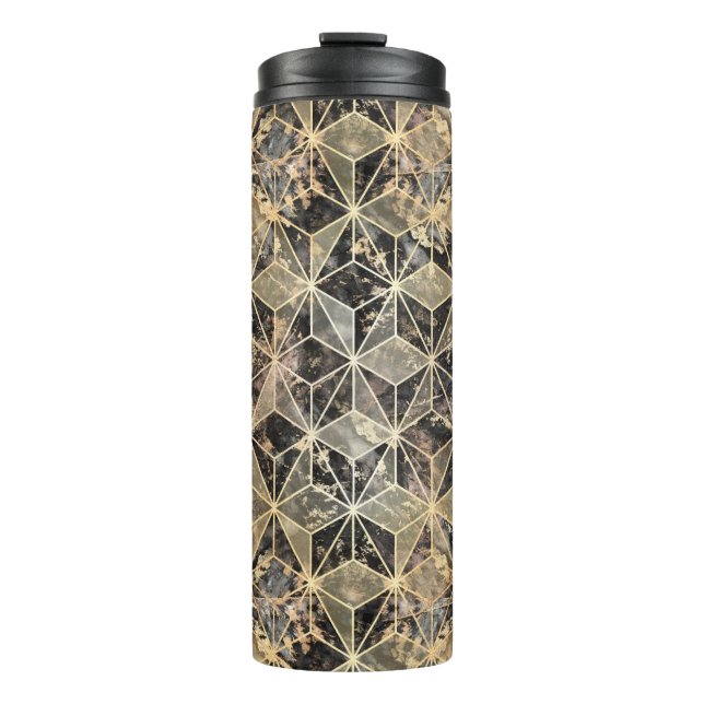 Marble & Gold Geometric Pattern Thermal Tumbler (Front)