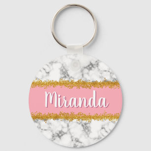 Marble Gold Glitter Custom Name Key Ring