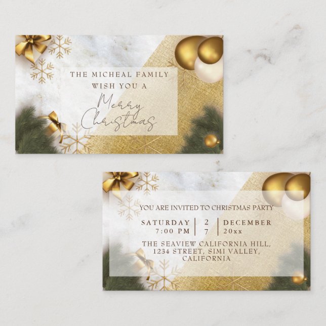 Marble gold glitter Year & Christmas Celebration Enclosure Card (Front/Back)