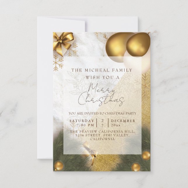 Marble gold glitter Year & Christmas Celebration I Invitation (Front)