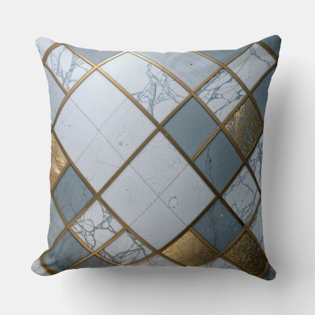 Marble Gold Grid Luxury Geometry Cushion (Front)