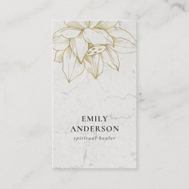 MARBLE GOLD LOTUS SIMPLE REIKI SPIRITUAL HEALER BUSINESS CARD (Front)