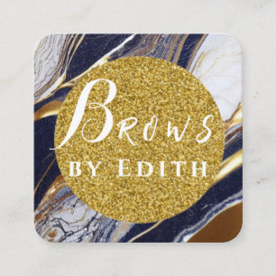Marble Gold Luxury Glitter Brows Square Business Card