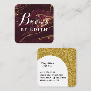Marble Gold Luxury Glitter Brows Square Business Card
