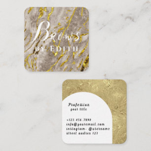 Marble Gold Luxury Glitter Brows Square Business Card