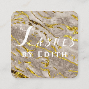 Marble Gold Luxury Glitter Lashes Square Business Card