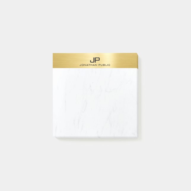 Marble & Gold Modern Monogram Initial Template Post-it Notes (Front)