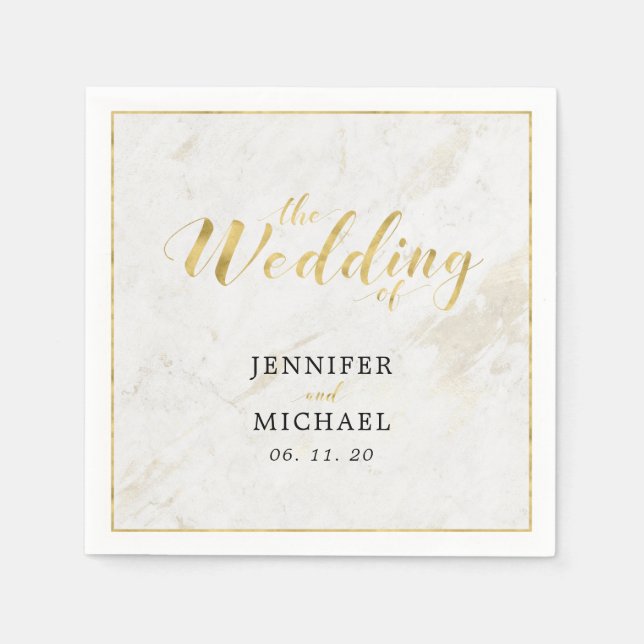 Marble & Gold | Modern Typography Wedding Napkin (Front)