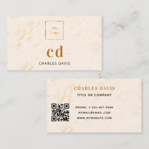 Marble gold monogram initials Qr code logo Business Card