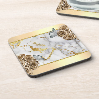 Marble Gold Roses Butterfly Coaster
