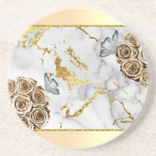 Marble Gold Roses Butterfly Coaster