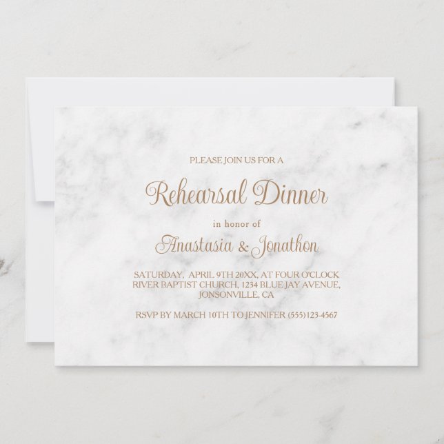  Marble & Gold Script Design Rehearsal Dinner Invitation (Front)