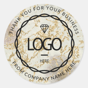 Marble Gold Stone Strokes Logo Name Web Thank You Classic Round Sticker