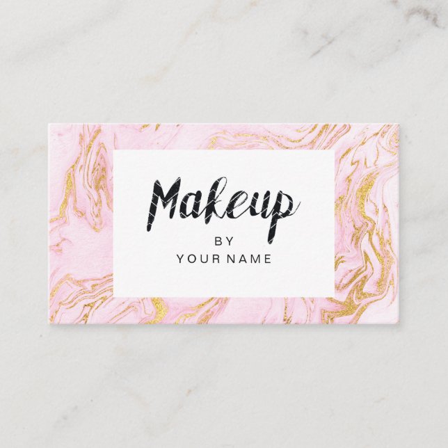 Marble Gold White Pink Pastel Black Makeup Artist Business Card (Front)
