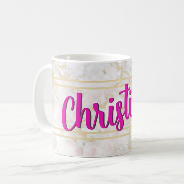 Marble Gold White Pink Personalised Mug (Front Left)