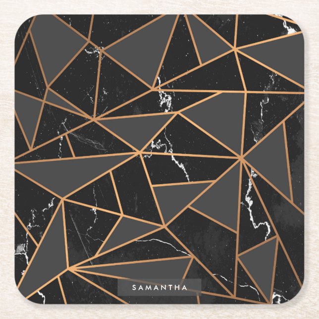 Marble Golden Mosaic Square Paper Coaster (Front)