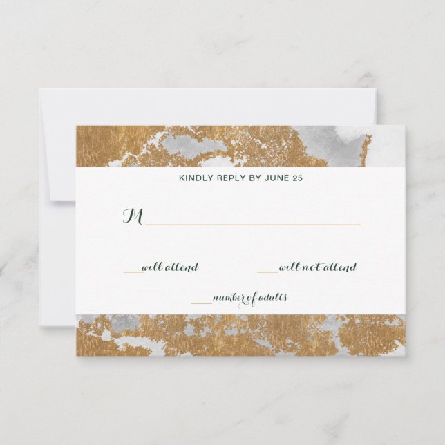 Marble Green and Gold  Wedding rsvp Card (Front)