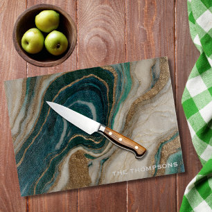 Marble Green Gold Glitter Elegant Personalised  Cutting Board