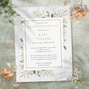 Marble Greenery Celebration of Life Invitation Postcard
