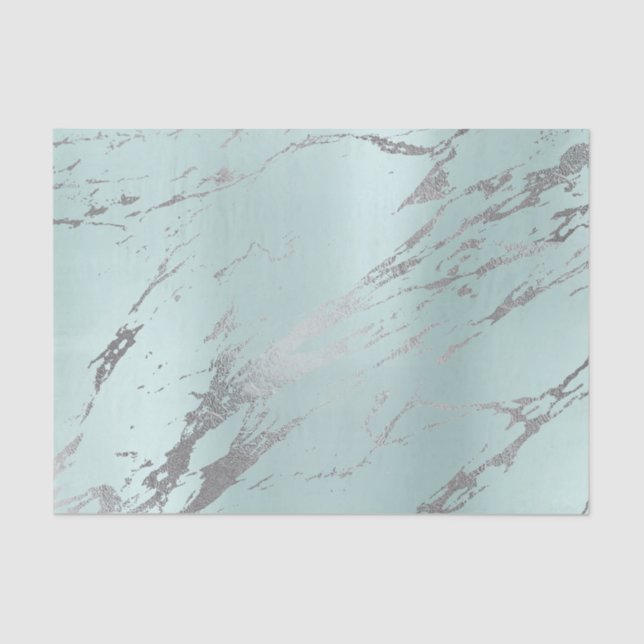 Marble Grey Aqua Blue Metallic Silver Tissue Paper (Front)