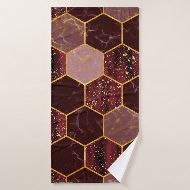 Marble hexagon seamless texture with gold bath towel (Bath Towel)