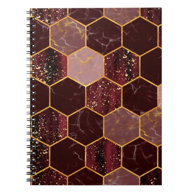Marble hexagon seamless texture with gold notebook (Front)