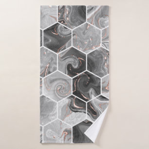 Marble hexagon seamless texture with gold pattern bath towel