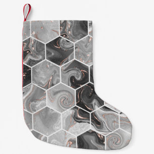 Marble hexagon seamless texture with gold pattern small christmas stocking