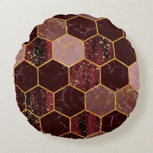 Marble hexagon seamless texture with gold round cushion