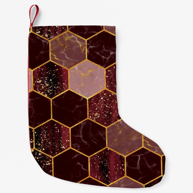 Marble hexagon seamless texture with gold small christmas stocking (Front)