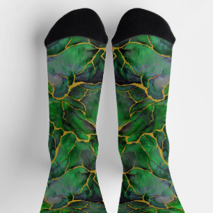 Marble in Emerald Green and Gold Veins Socks