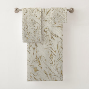 Marble Ivory & Gold Glitter Trendy Modern Chic Bath Towel Set