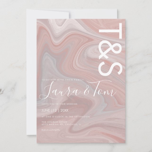 Marble Liquid Blush Pink Typography Wedding Invitation (Front)