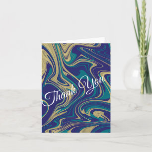 Marble Liquid Faux Gold Blue Greenish Thank You Invitation