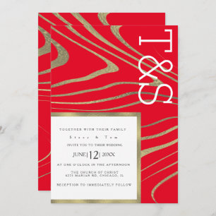 Marble Liquid Gold Agate Typography Wedding Invitation