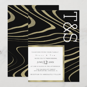Marble Liquid Gold Agate Typography Wedding Invitation