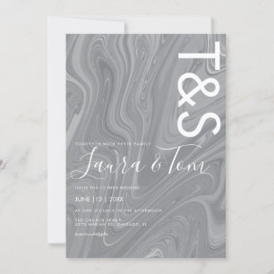 Marble Liquid Grey Agate Typography Wedding Invita Invitation