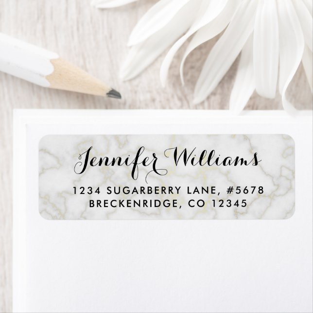Marble Look Faux Gold Accents Return Address Label (Insitu)
