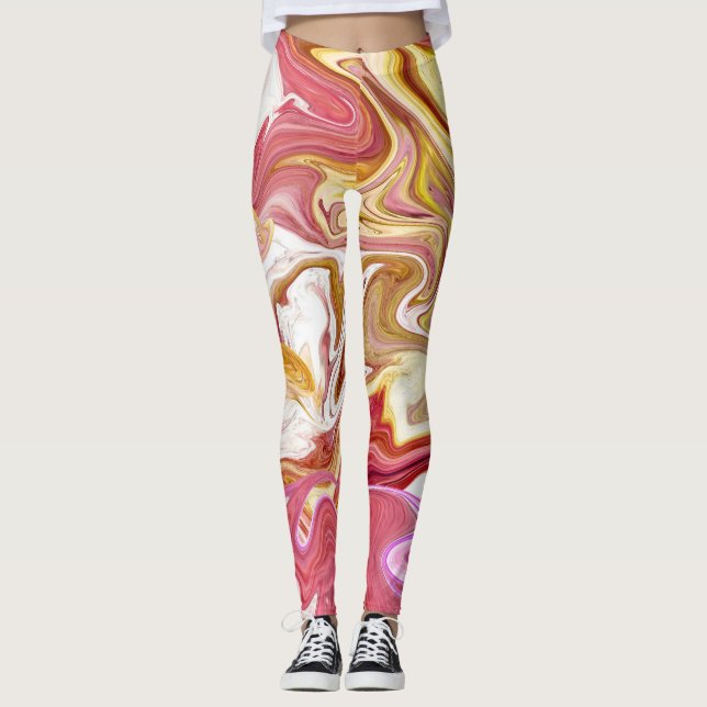 Marble Magic: Colourful Abstract Design Leggings (Front)