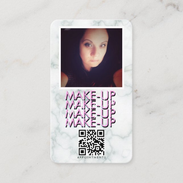 Marble Makeup Salon QR Code Photo   Business Card (Front)