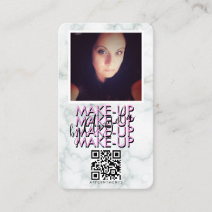 Marble Makeup Salon QR Code Photo  Pink Black Business Card