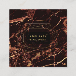 Marble Masala Red+Faux Gold Gemstone Facet Square Business Card