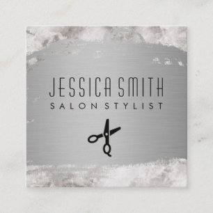 Marble Metalic Brushed Hair Stylist Square Business Card