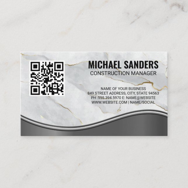 Marble Metallic Wave | QR Code Business Card (Front)