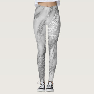 Marble Minimal Abstract Metallic Silver Grey Lux Leggings